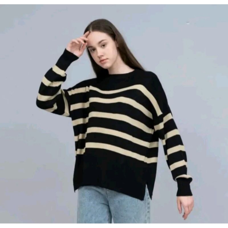 Maudy Sweater Rajut knit Garis Korean style//Atasan Rajut Maudy Terbaru terlaris
