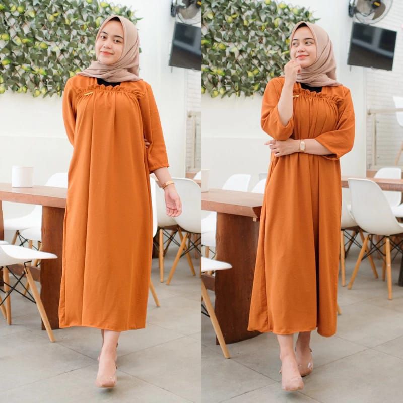 DASTER GAMIS FUJI /DASTER GAMIS PAULA CRINKLE DADA KERUT AIRFLOW LONGDRESS LENGAN PANJANG 3/4 /DRESS