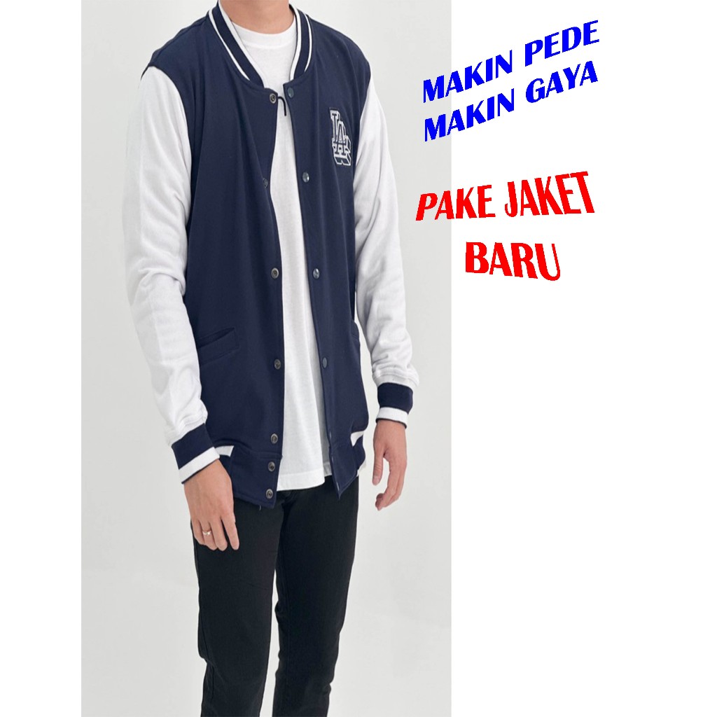 VARSITY & CABLE KNIT Zipper - JACKET PRIA NAVY SIZE  XL