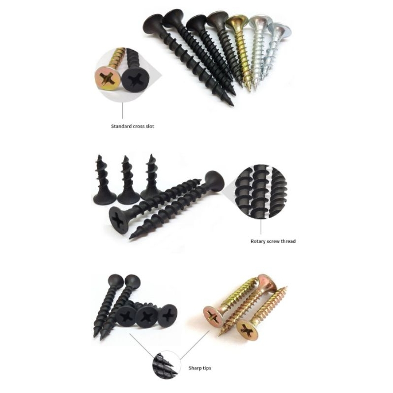 Skrup screw hitam fisher paku gypsum baja ringan 2cm 3cm 4cm 5cm 6cm 7cm 10cm kayu engsel baut mur
