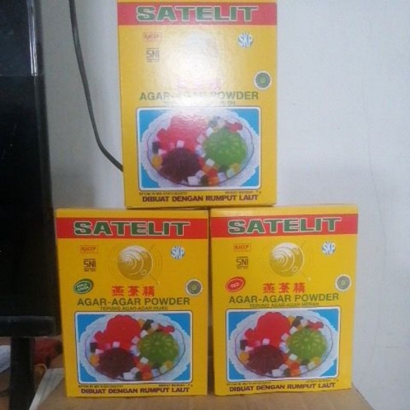 

Agar Agar Satelit SKP Per Box isi 12 sachet Merah Hijau Cokelat Plain. Harga tertera per sachet