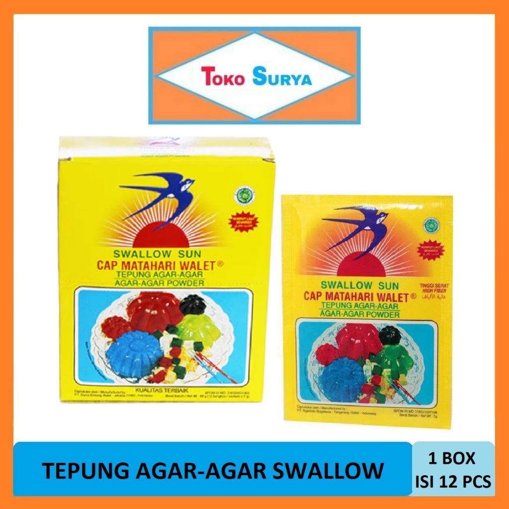 

Tepung Agar-Agar Putih Swallow Cap Matahari Walet 12 Pcs x 7 Gr