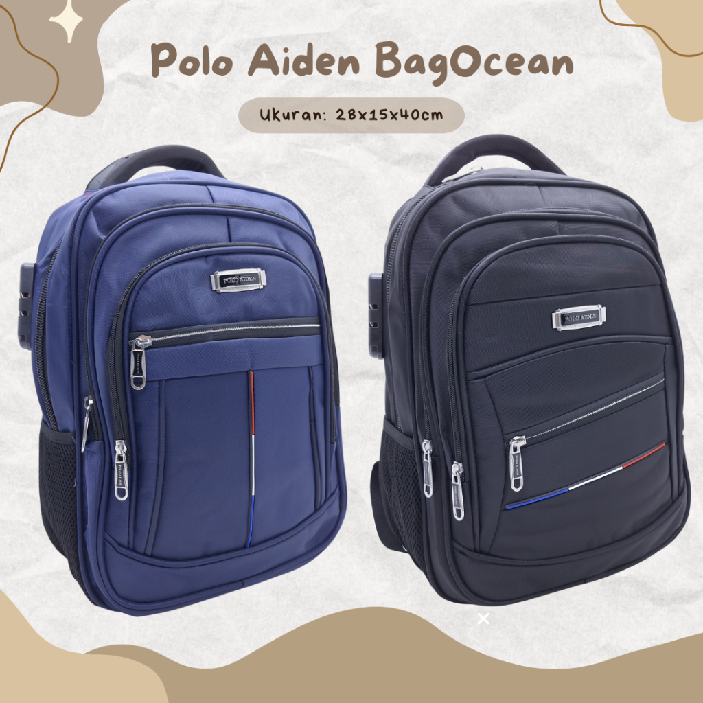 TAS POLO AIDEN KAIN KANVAS 4 RUANG 16 INCHI KUNCI NOMOR USB MURAH IMPORT / RANSEL LAPTOP POLO KANVAS