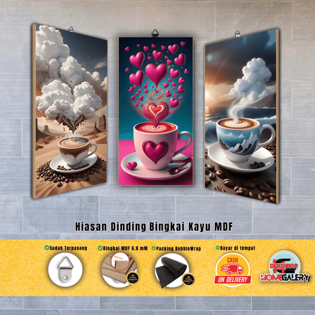 Aesthetic Cangkir Bunga Hiasan dingding / Hiasan bingkai MDF /pajangan dinding / Aesthetic / wall de