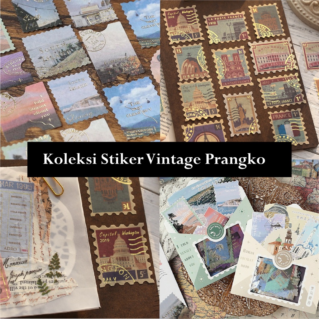 

[Nokai Space] 40-45 PCS Prangko Hot Stamp Gold Foil / Vintage Stiker Prangko Jurnal Scrapbook