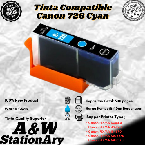 Tinta Catridge Compatible Canon CLI 726 Cyan For iX6560, iP4970 , iP4870