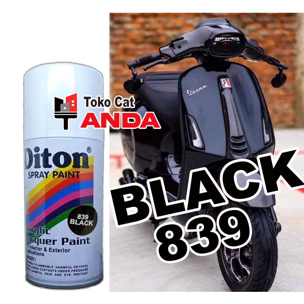 Cat Diton Hitam Black 839 - Cat Semprot Hitam Solid - Pilok Hitam