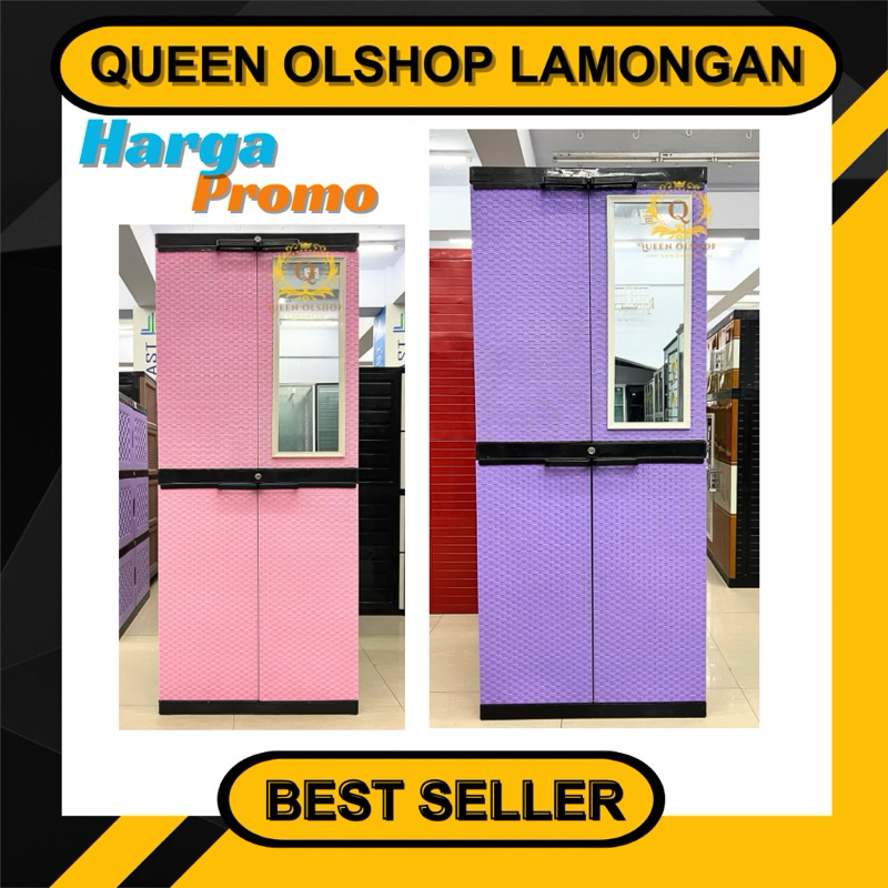 [PROMO] Lemari Plastik Aquose Diva Jumbo 4 susun Rotan + Kaca [LAMONGAN]