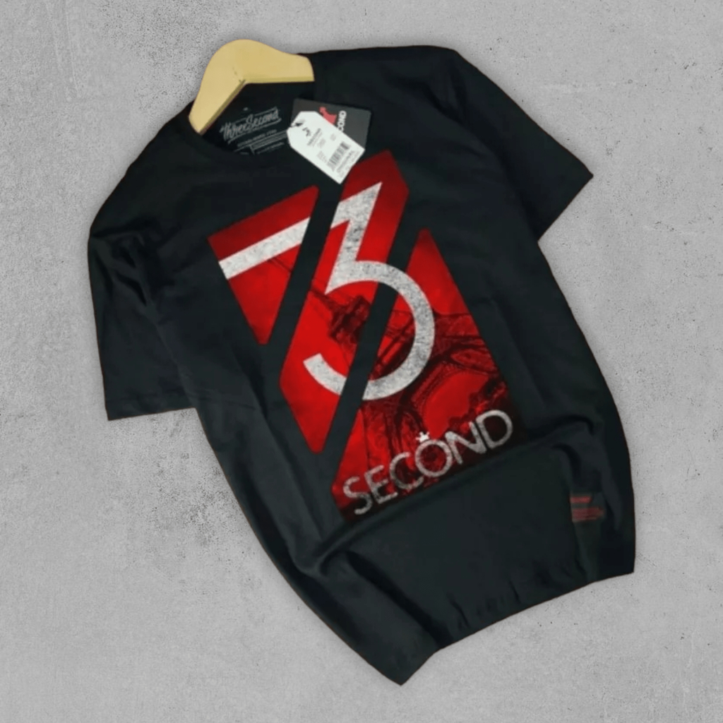 Baju Kaos Pria Three Second Tebal Cotton 24s Hitam TS7