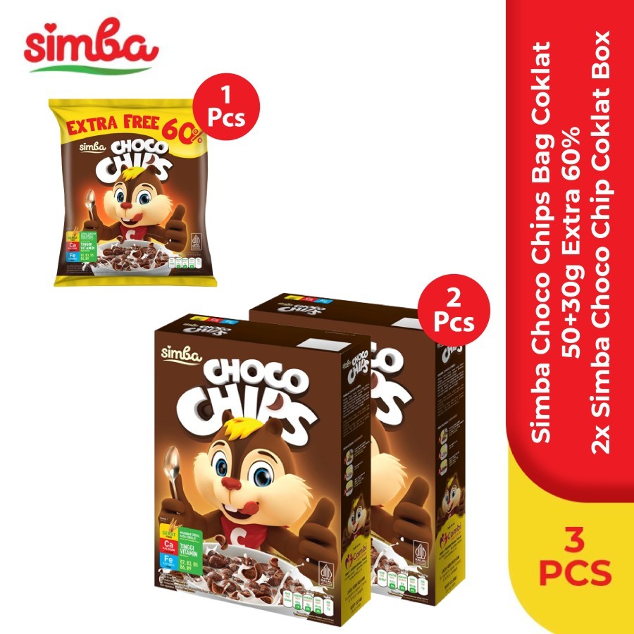 

Choco Chips Cereal SIMBA - Buy2Get1 Free - 2 Folding Box 150gr + 1 Bag