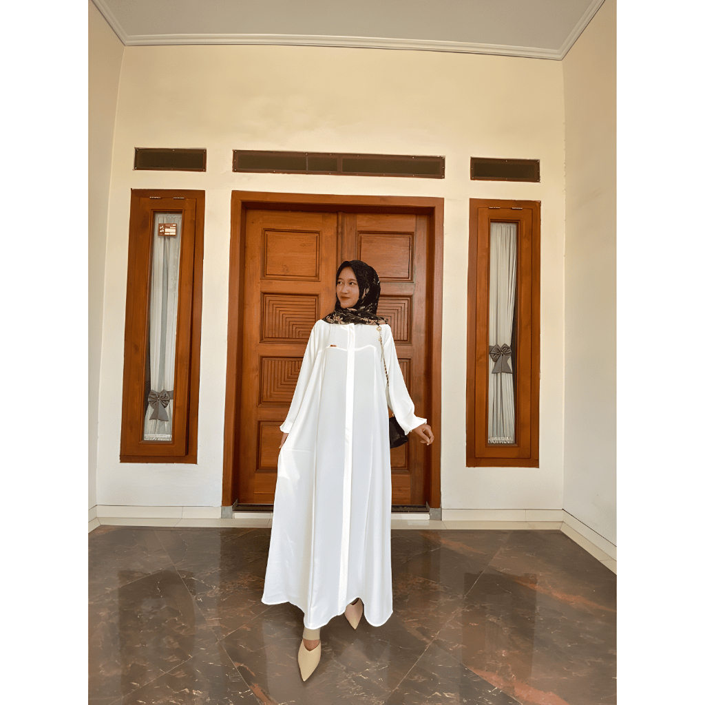Abaya putih turkey gamis dress arab premium Elsira Crinkle Airflow Remaja Mewah Polos Elegan Jumbo