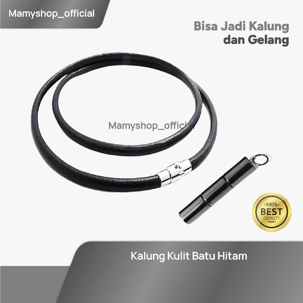 Kalung Kulit Batu Hitam Bandul Liontin Kesehatan Ion Necklace Leather Titanium Aksesoris Pria Kekini