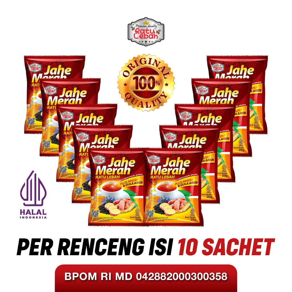 

Jahe Merah Ratu Lebah Plus Madu Gula Aren 1 Renceng 10 Sachet