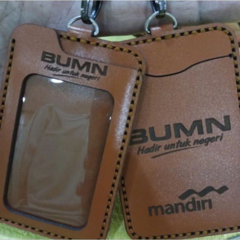 

HOLDER KALUNG ID CARD LOGO BNK MANDIRI KULIT ASLI COKLAT BEST QUALITY PREMIUM