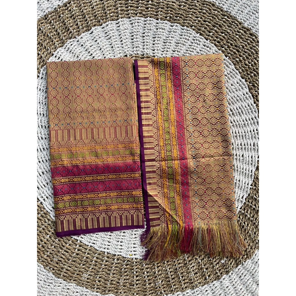 Hnna Terlaris Set Kain songket dan Selendang Motif palembang Ungu Muda selendang dan sarung, kain