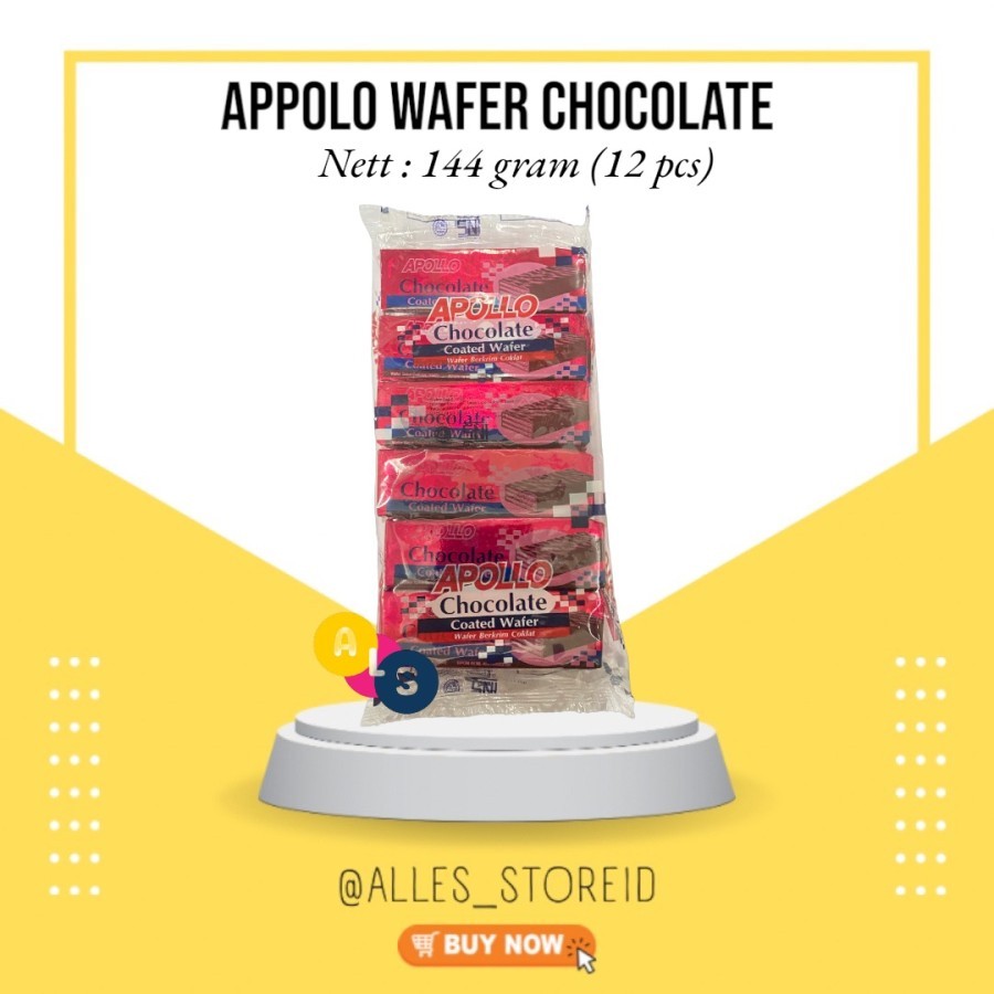 

Apollo Chocolate Coated Wafer/ Biskuit Coklat Wafer 1 Pack Isi 12