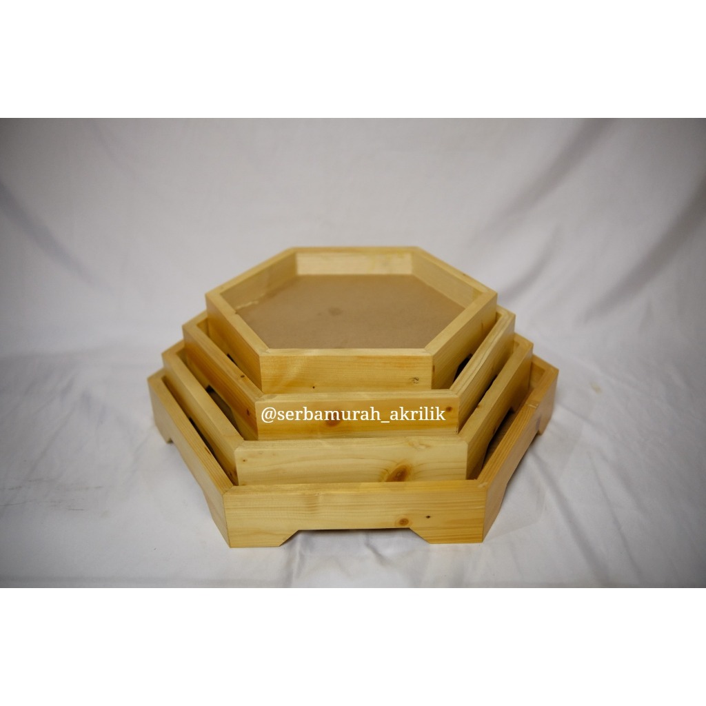 Frame kotak hantaran/Hexagonal/ seserahan 1 set isi 4box (box fiber tanpa akrilik/mika) Alas Kayu