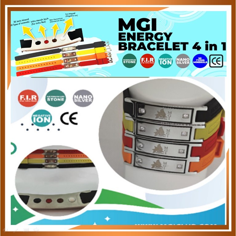 Gelang Terapi Kesehatan Nano Perak Mgi Energy Bracelet 4 In 1