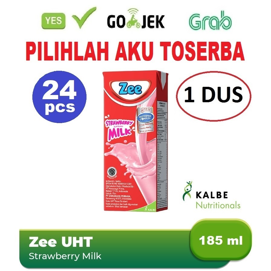 Susu ZEE UHT STRAWBERRY MILK SHAKE 185 ML - ( 1 DUS isi 24 kotak )