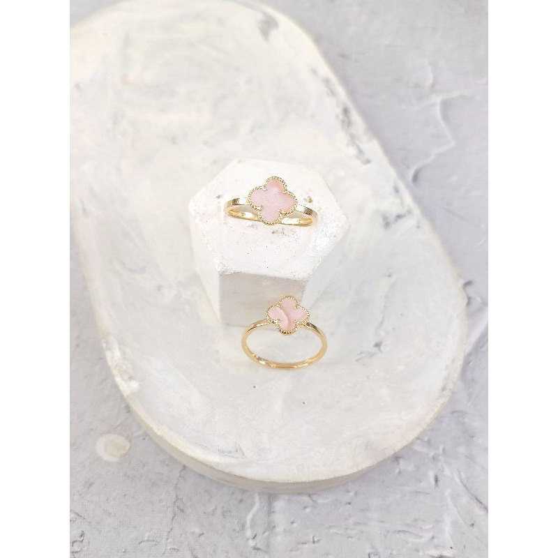 Cincin VC ceramic soft pink marble Emas Asli 8K