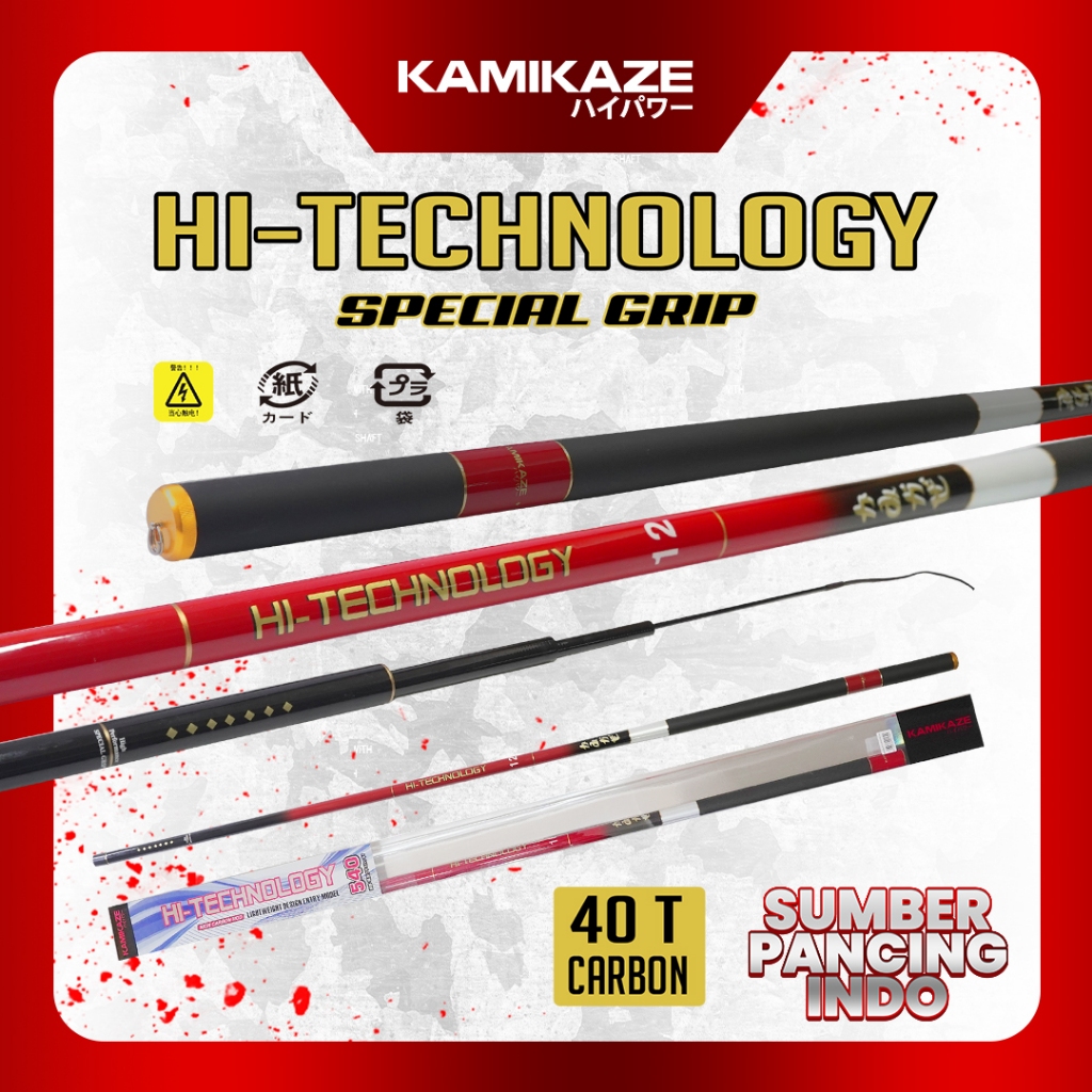 KAMIKAZE Joran Pancing Tegek Hi-Technology 360cm - 540cm Carbon Action Kaku Joran Tegek Ruas Panjang