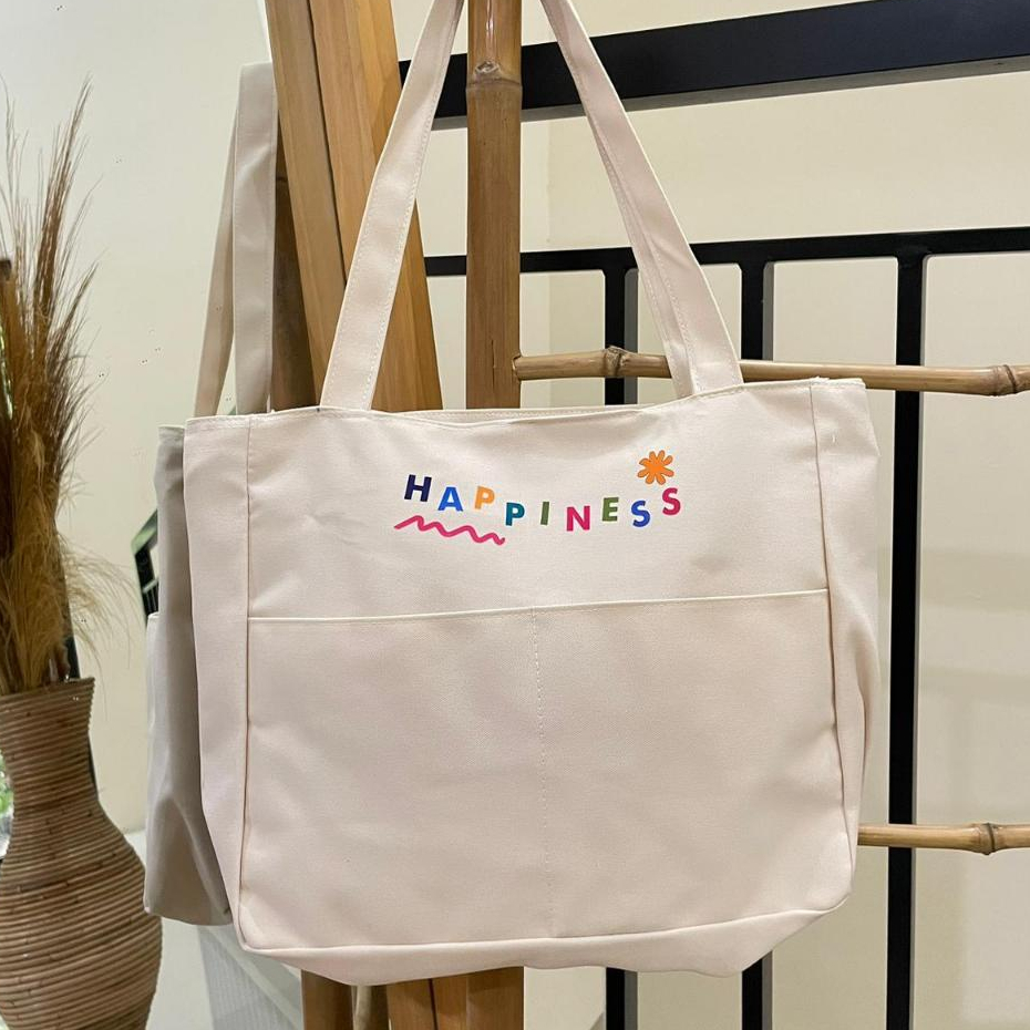 Tote Bag Kanvas Resleting Tas Sekolah Tas Kuliah - Tas Kanvas 2 Saku