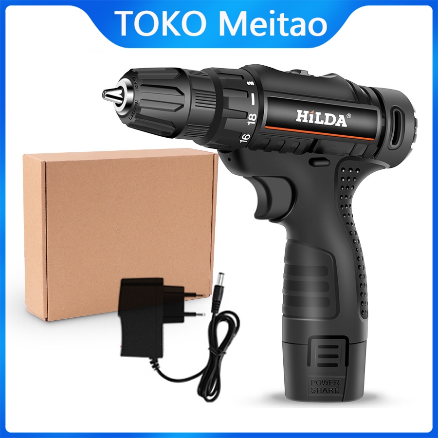 {Bisa COD} 10MM bor baterai cas komplit 12V Bor cas murah bor jld 35N.M Mesin Bor Baterai Tangan Cor