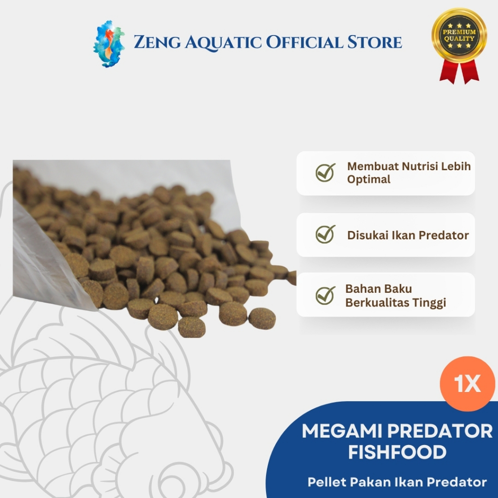 kjg PELET PAKAN IKAN PREDATOR MEGAMI SINKING TENGGELAM GRAM