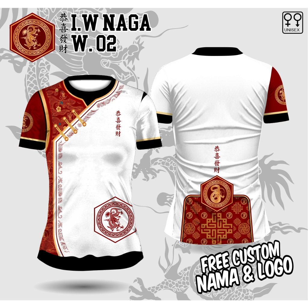 jersey imlek shio naga wanita baju cheongsam wanita kaos imlek naga wanita