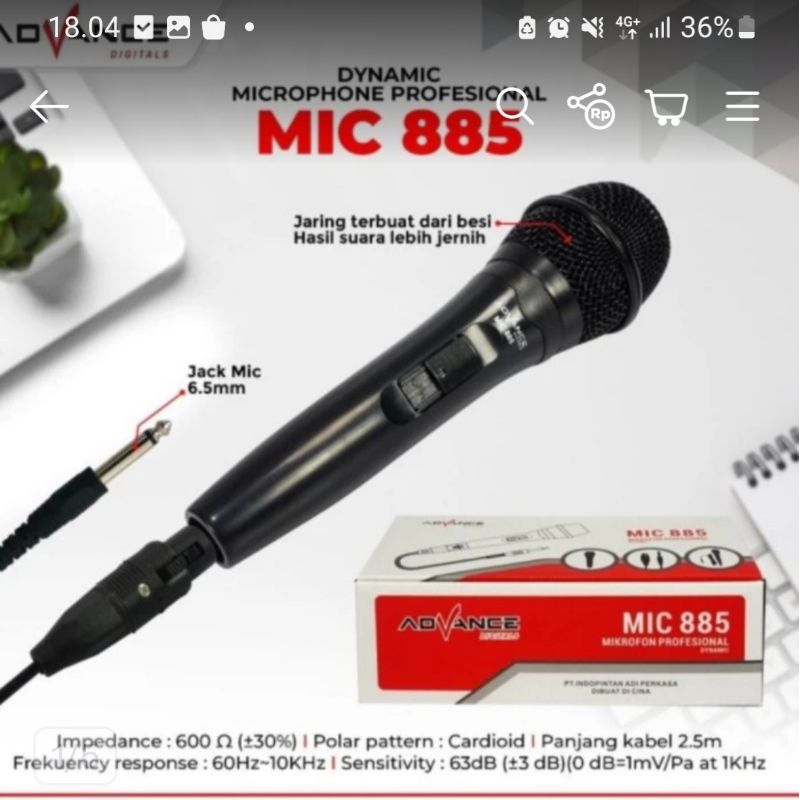 ADVANCE MIC DENGAN KABEL MIC-885 PANJANG KABEL 2.6 METER