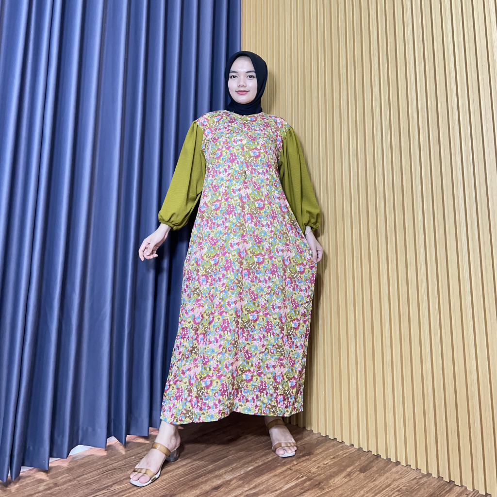 BELVINA DRESS  RAYON MOTIF KOMBINASI CRINKLE AIRFLOW