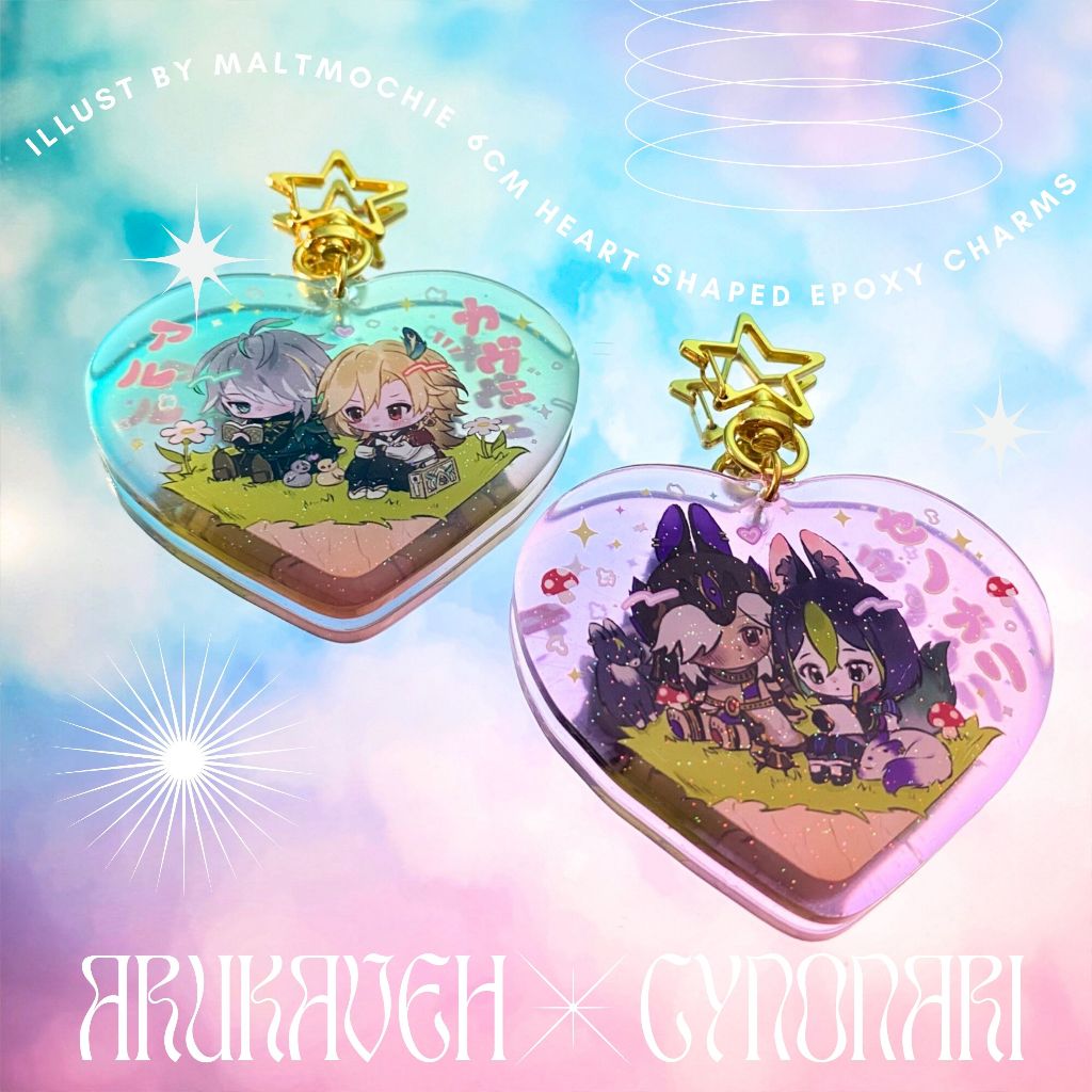 Genshin Impact Epoxy heart shaped keychains by maltmochie
