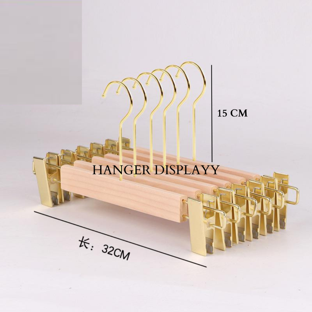 Hanger Kayu Jepit FULL GOLD Celana GP  Gantungan Baju Kastok Murah