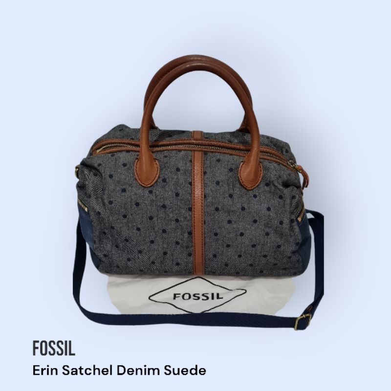 Preloved - Fossil Satchel Denim Suede