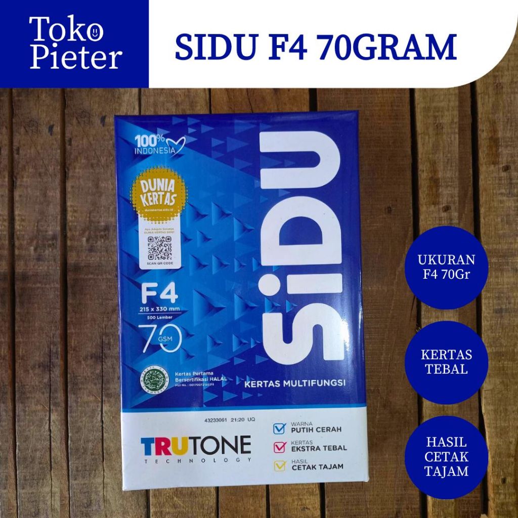 

KERTAS HVS / PRINT / FOTOCOPY SIDU F4 70 GRAM (1 RIM) MURAH SURABAYA