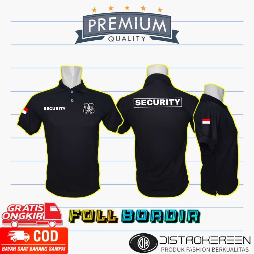 KAOS BAJU SHIRT BORDIR SECURITY LOGO PUTIH WARNA HITAM - SECURITY LOGO PUTIH