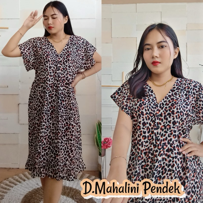 Dress Mahalini Pendek Motif Leopard Bahan Rayon Adem