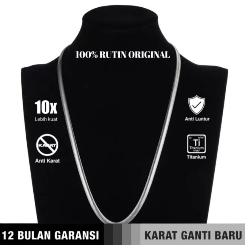 RUTIN Kalung titanium pria wanita anti karat rantai ular pipih asli keren, Fashion Cowok Cewek Keren