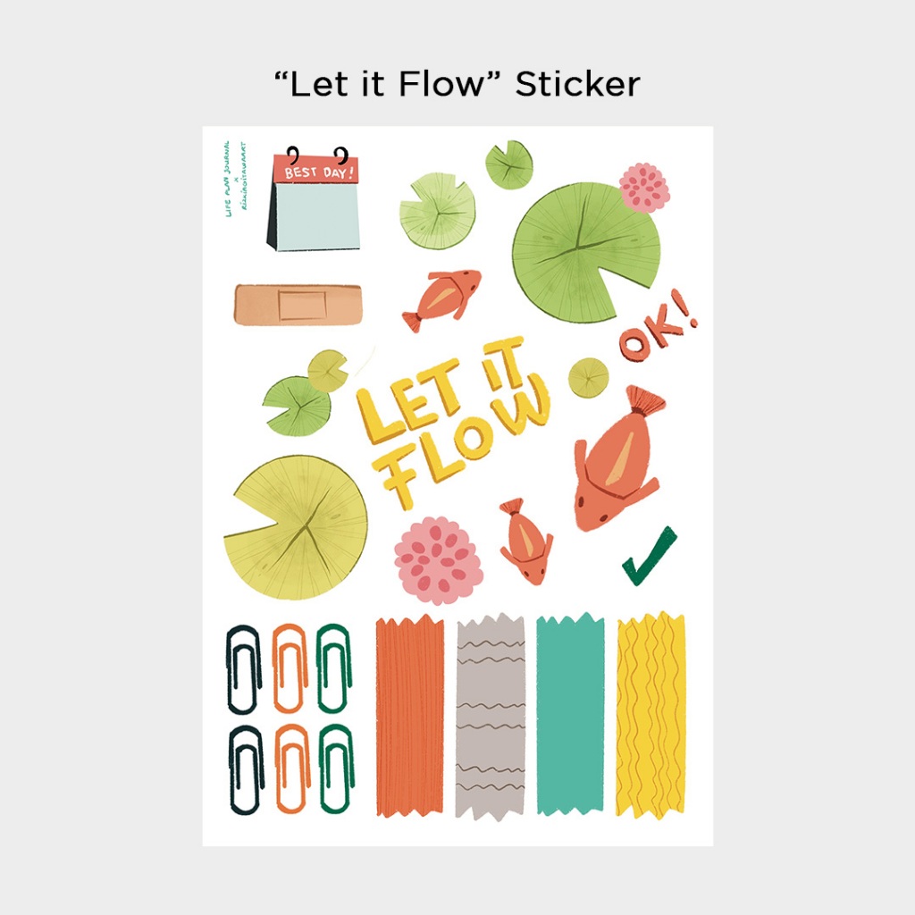 

Life Plan Journal - Sticker Sheet "Let It Flow" x @rizkiagitawaart - Planner Stickers, Journal Stickers