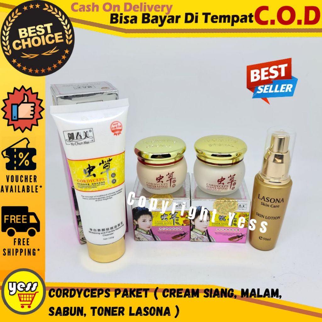 Cordyceps Cream Paket ( Cream Siang, Malam, Sabun, Toner Lasona ) COD - YESS