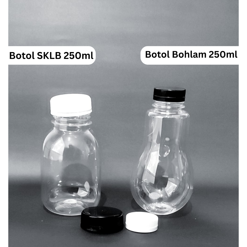 Botol Plastik PET 250ml/isi 15pc Packaging Minuman/Kemasan 250ml/Botol Gendut/Botol Bohlam 250ml/Bot