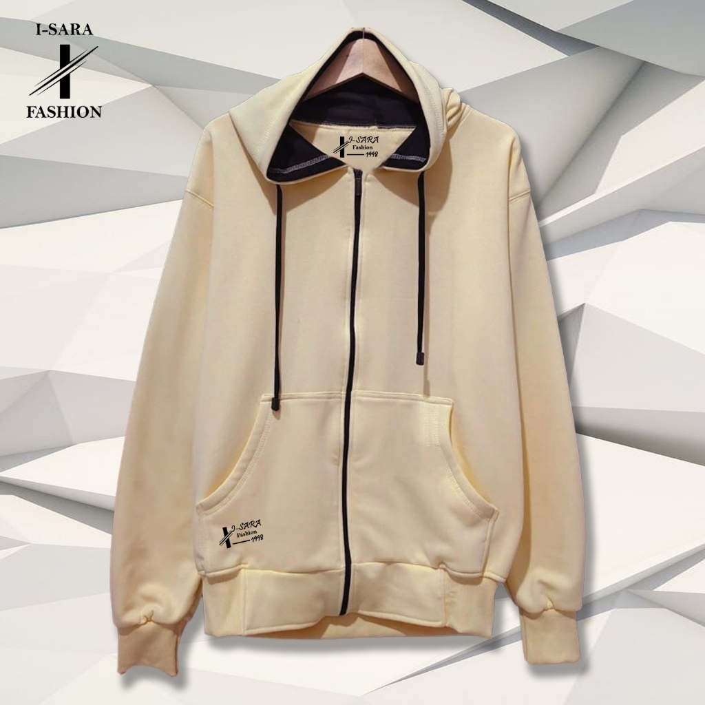 Sweatshirt hoodie Jumper Polosan Hoodie Pria Resleting  Higt Quality warna cream