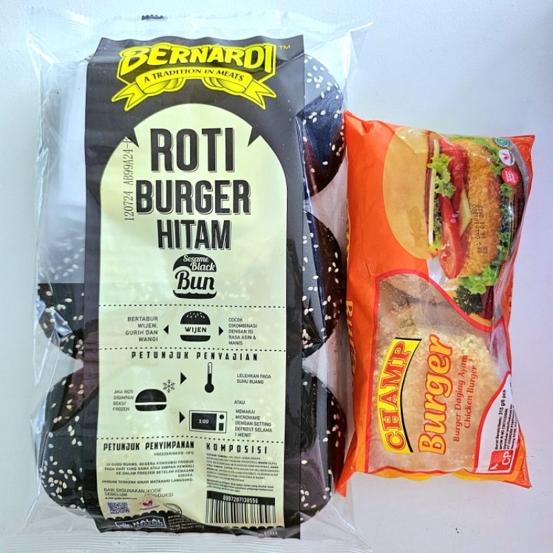 

(PAKET) BERNARDI burger hitam wijen + CHAMP chicken burger 6s