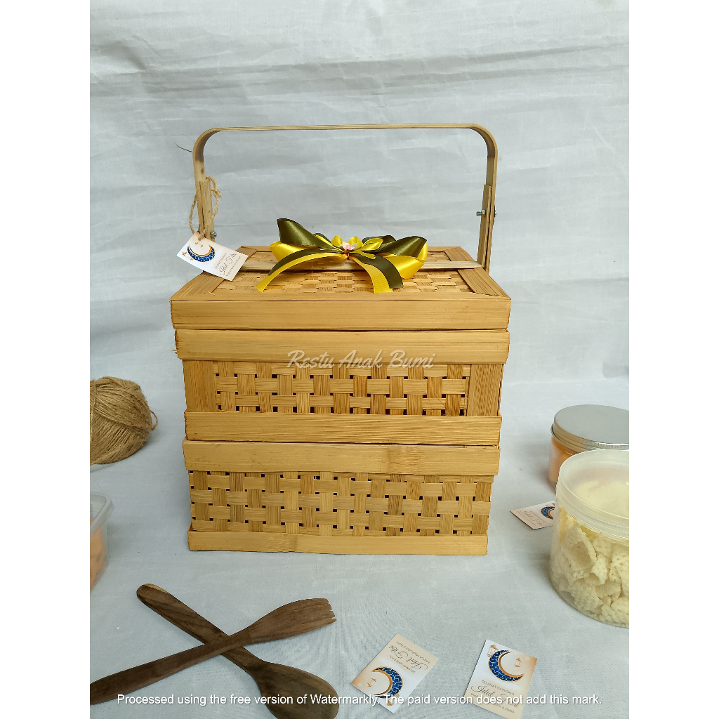 

B077 (Ramadhan Series) Rantang Kotak Susun 2 20cm 25cm Pita l rantang bambu kotakl wadah hampers l anyaman kotakl hampers lebaran l rantanmg kotakl wadah nasi l