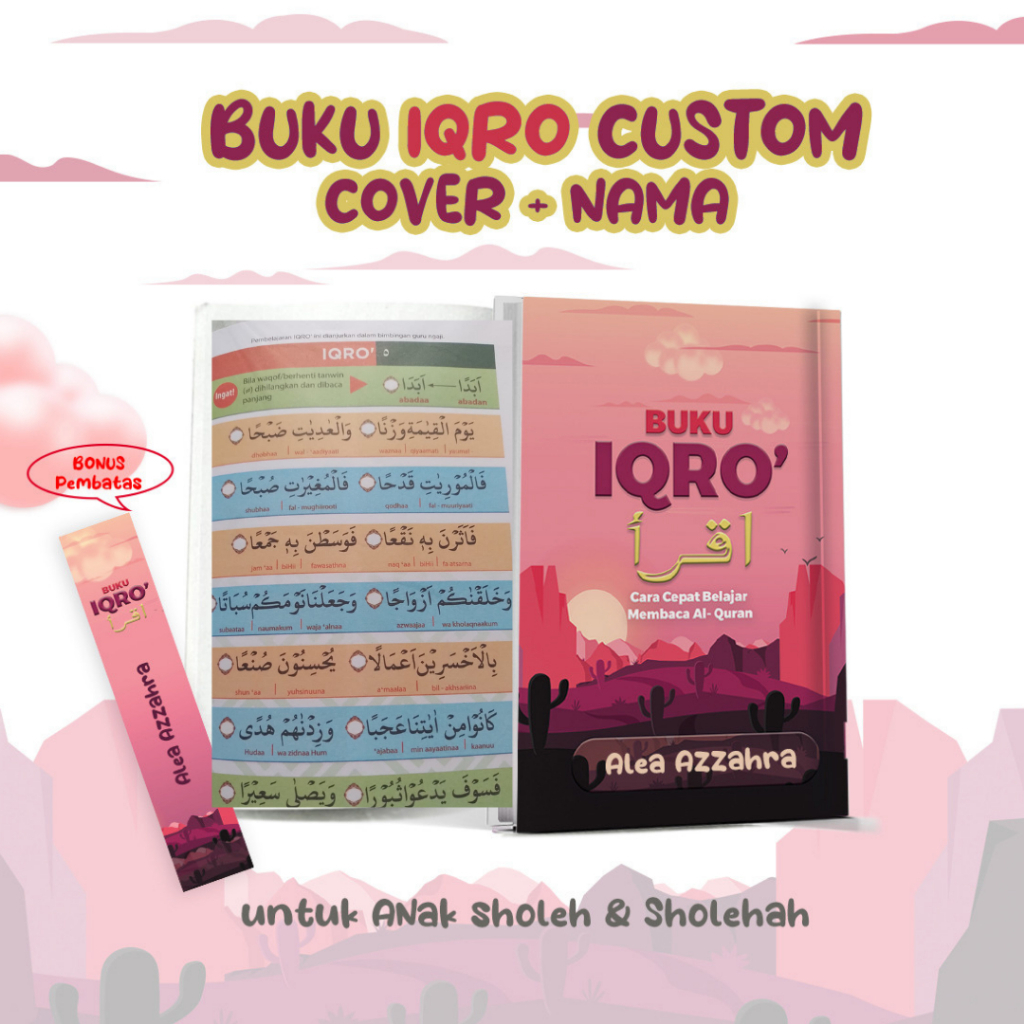 

BUKU IQRO | CUSTOM SOFT COVER + NAMA | SIZE A5 | BONUS PEMBATAS BUKU | 100% ORIGINAL [ BISA COD ]
