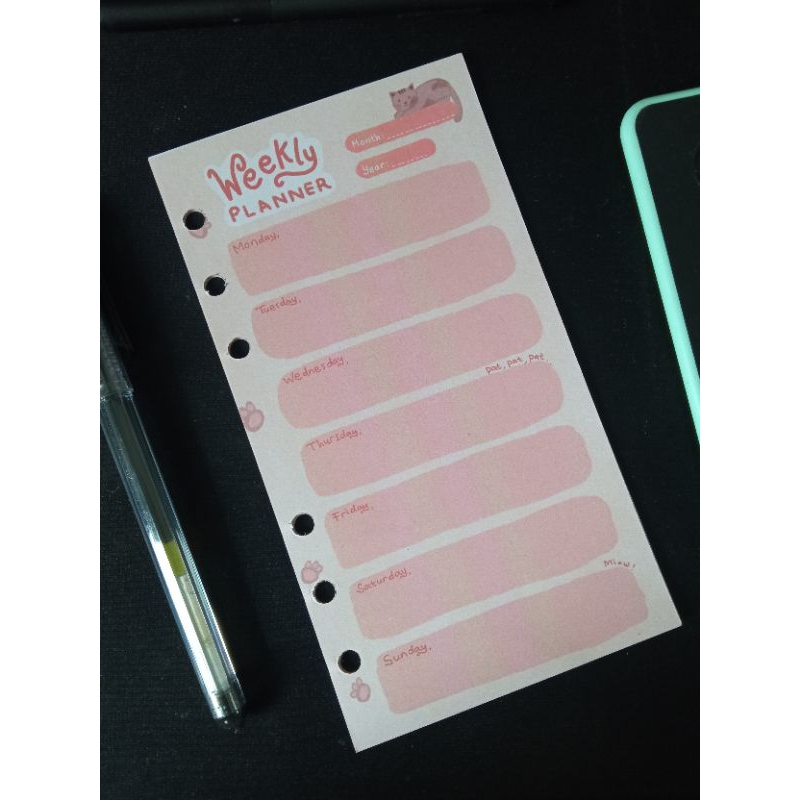 

Refill Isi Binder A6 Weekly Planner Journal Kucing peach