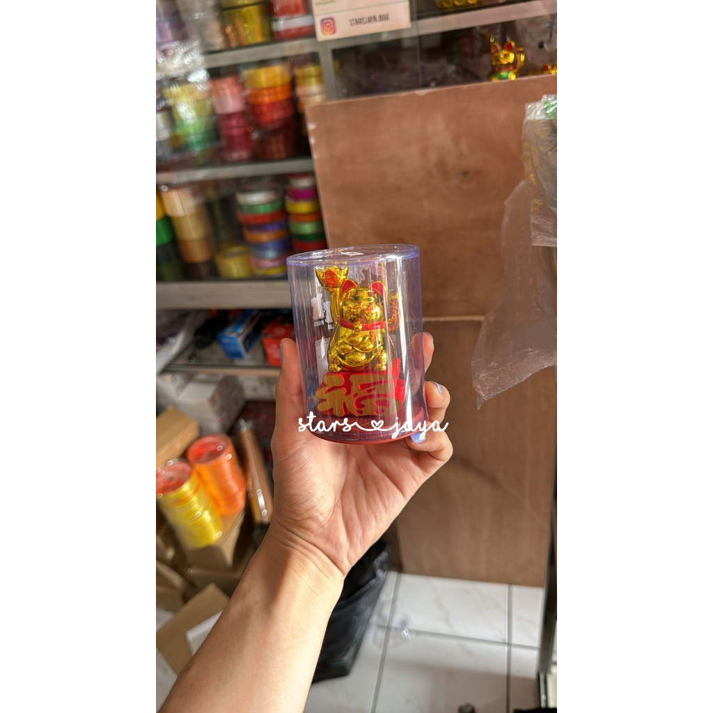 Pajangan Kucing Keberuntungan Hoki / Lucky Cat Plastik Kecil Tanpa Batre