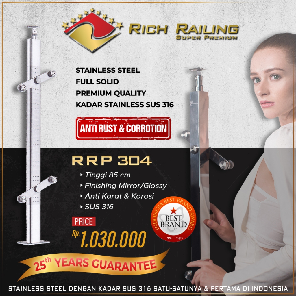 [Rich Railing] Railing tangga stainless 316 tiang kaca RRP 304 railing anti karat