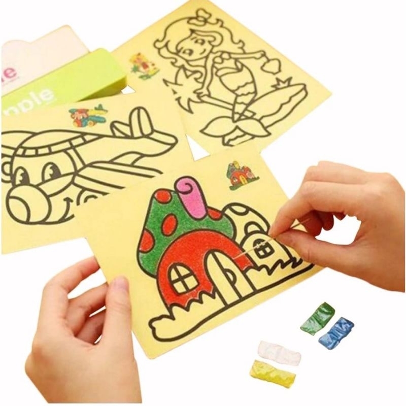 MAINAN ANAK EDUKASI GAMBAR TEMPEL PASIR / LUKISAN PASIR PASIRAN STIKER / SAND PAINTING UKURAN KECIL 