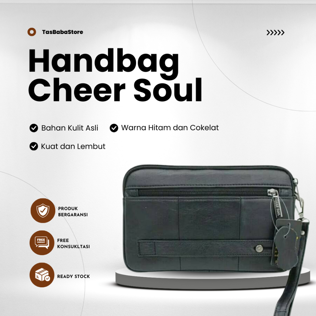 Handbag Tas Tangan Clutch Bag Cheer Soul 2265 Pria Kulit Asli Warna Hitam Hanbag Hand Bag Pegang Pri